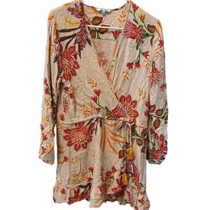 Blue Island Women's Floral Swim Cover Up Summer Dress Drawstring Size Small